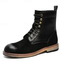 Men's Two-Tone Lace-Up Ankle Boots | Faux Leather and Suede Design for Casual and Outdoor Wear