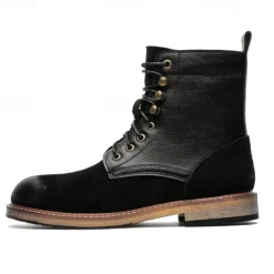 Men's Two-Tone Lace-Up Ankle Boots | Faux Leather and Suede Design for Casual and Outdoor Wear