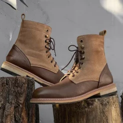 Men's Two-Tone Lace-Up Ankle Boots | Faux Leather and Suede Design for Casual and Outdoor Wear