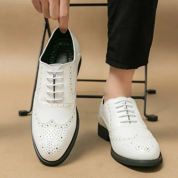 Men's Two-Tone Wingtip Oxford Brogue Shoes in Brown and White, Genuine Leather Gatsby-Inspired 1920s Vintage Dress Shoes for Wedding, Jazz Party, and Formal Events