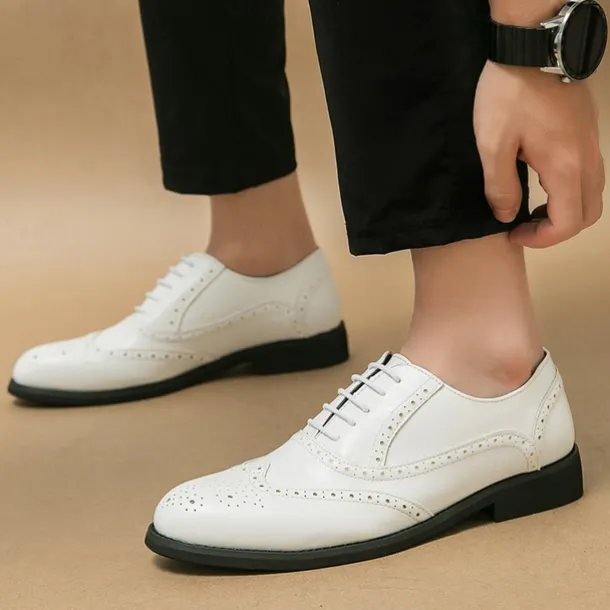 Men's Two-Tone Wingtip Oxford Brogue Shoes in Brown and White, Genuine Leather Gatsby-Inspired 1920s Vintage Dress Shoes for Wedding, Jazz Party, and Formal Events