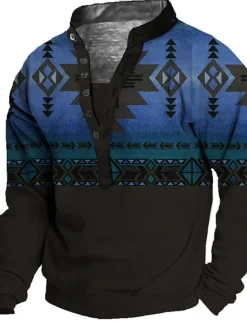 Men's Unisex Geometric Color Block Graphic Prints Sweatshirt Pullover Long Sleeve Sweatshirt Standing Collar Henley Collar Streetwear Designer Casual 3D Print Casual Daily Sports Print Spring & Summer