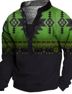 Men's Unisex Geometric Color Block Graphic Prints Sweatshirt Pullover Long Sleeve Sweatshirt Standing Collar Henley Collar Streetwear Designer Casual 3D Print Casual Daily Sports Print Spring & Summer