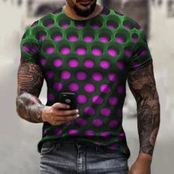 Men's Unisex Graphic Optical Illusion T shirt Tee Short Sleeve T shirt 3D Print Crew Neck Round Neck Shirt Vintage Streetwear Exaggerated Casual Daily White Light Green Pink Summer Clothing Apparel