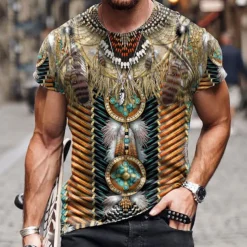 Men's Unisex Graphic Prints T shirt Short Sleeve T shirt 3D Print Crew Neck Shirt Sports Ethnic Style Classic Outdoor Street Daily Yellow Red Navy Blue Summer Clothing Apparel S M L XL XXL 3XL 4XL