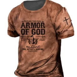 Men's Unisex Templar Cross Letter Graphic Prints T Shirt Distressed T Shirt Short Sleeve T shirt 3D Print Crew Neck Shirt Vintage Sports Designer Outdoor Street Daily Red Blue Brown Summer Clothing