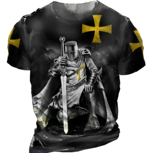 Men's Unisex Templar Cross Graphic Prints Soldier T Shirt Distressed T Shirt Short Sleeve T shirt 3D Print Crew Neck Shirt Sports Designer Casual Outdoor Street Daily Light Yellow Black Yellow Summer