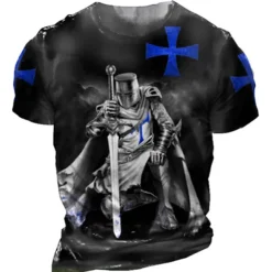 Men's Unisex Templar Cross Graphic Prints Soldier T Shirt Distressed T Shirt Short Sleeve T shirt 3D Print Crew Neck Shirt Sports Designer Casual Outdoor Street Daily Light Yellow Black Yellow Summer