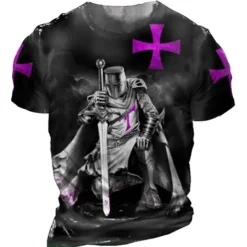 Men's Unisex Templar Cross Graphic Prints Soldier T Shirt Distressed T Shirt Short Sleeve T shirt 3D Print Crew Neck Shirt Sports Designer Casual Outdoor Street Daily Light Yellow Black Yellow Summer