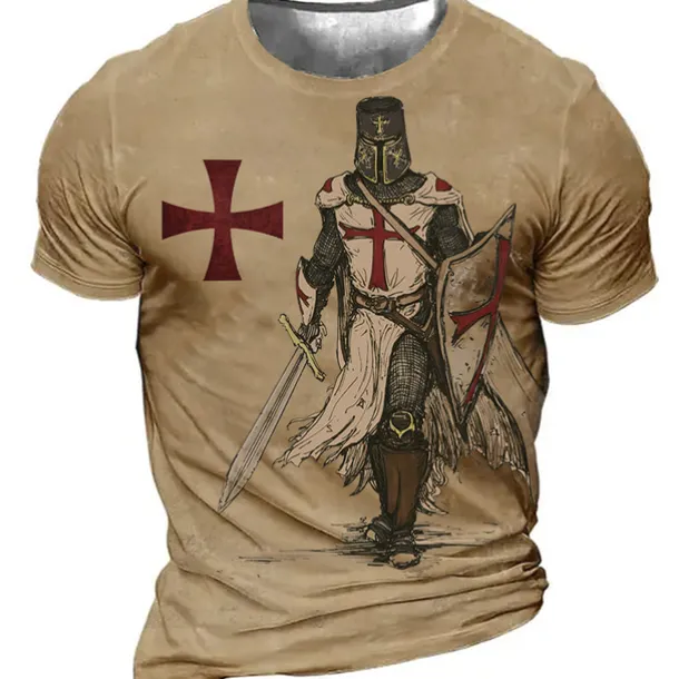 Men's Unisex Templar Cross Graphic Prints Soldier T Shirt Distressed T Shirt Short Sleeve T shirt 3D Print Crew Neck Shirt Sports Designer Casual Outdoor Street Daily Light Yellow Black Yellow Summer