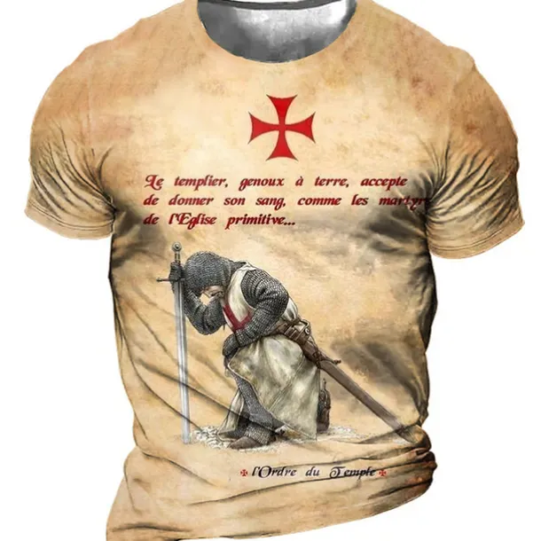 Men's Unisex Templar Cross Graphic Prints Soldier T Shirt Distressed T Shirt Short Sleeve T shirt 3D Print Crew Neck Shirt Sports Designer Casual Outdoor Street Daily Light Yellow Black Yellow Summer