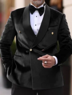 Men's Velvet Vintage Party Blazer Jacket Outdoor Sports Jacket Solid Colored Blazer Regular Plus Size Double Breasted Four-buttons Black Burgundy Blue Purple 2023