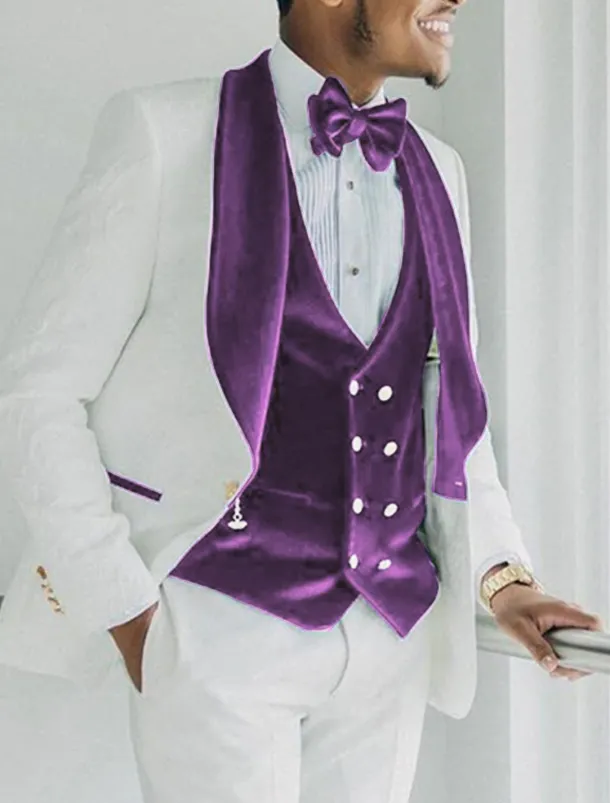 Men's Velvet Wedding Prom Party Tuxedos Red Burgundy Solid Colored Standard Fit 3 Piece Single Breasted One-button