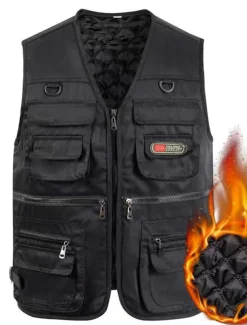 Men's Vest Daily Wear Vacation Weekend Soft Zipper Fall & Winter Plain Warm Modern Contemporary V Neck Activewear Thick Regular Black Army Green