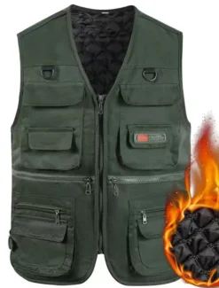 Men's Vest Daily Wear Vacation Weekend Soft Zipper Fall & Winter Plain Warm Modern Contemporary V Neck Activewear Thick Regular Black Army Green