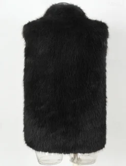 Men's Vest Faux Fur Gilet Daily Date Vacation Fashion Casual Fall & Winter Keep Warm Polyester Comfortable Plain Cardigan Stand Collar Regular Fit Black White Yellow Vest