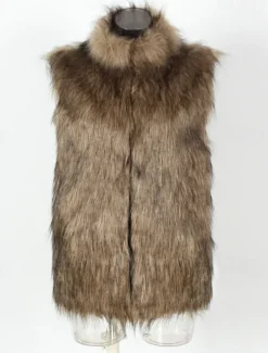 Men's Vest Faux Fur Gilet Daily Date Vacation Fashion Casual Fall & Winter Keep Warm Polyester Comfortable Plain Cardigan Stand Collar Regular Fit Black White Yellow Vest