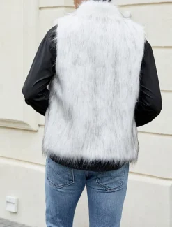 Men's Vest Faux Fur Gilet Daily Date Vacation Fashion Casual Fall & Winter Keep Warm Polyester Comfortable Plain Cardigan Stand Collar Regular Fit Black White Yellow Vest