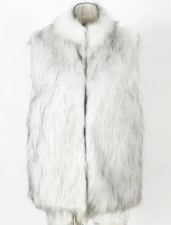 Men's Vest Faux Fur Gilet Daily Date Vacation Fashion Casual Fall & Winter Keep Warm Polyester Comfortable Plain Cardigan Stand Collar Regular Fit Black White Yellow Vest