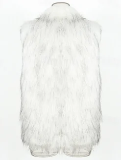 Men's Vest Faux Fur Gilet Daily Date Vacation Fashion Casual Fall & Winter Keep Warm Polyester Comfortable Plain Cardigan Stand Collar Regular Fit Black White Yellow Vest