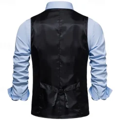 Men's Vest Gilet Business Casual Wedding Party Dress Comfortable Spring, Fall, Winter, Summer Polyester 95% Polyester 5% Spandex Plaid / Check Buttoned Front V Neck Regular Fit Black Khaki Gray Vest