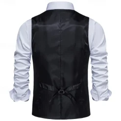 Men's Vest Gilet Business Casual Wedding Party Dress Comfortable Spring, Fall, Winter, Summer Polyester 95% Polyester 5% Spandex Plaid / Check Buttoned Front V Neck Regular Fit Black Khaki Gray Vest