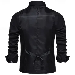 Men's Vest Gilet Business Casual Wedding Party Dress Comfortable Spring, Fall, Winter, Summer Polyester 95% Polyester 5% Spandex Plaid / Check Buttoned Front V Neck Regular Fit Black Khaki Gray Vest