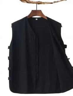 Men's Vest Gilet Daily Vacation Beach Vintage Fashion Spring & Summer Button Pocket 85% Cotton Breathable Comfortable Plain Single Breasted One-button V Neck Regular Fit Black White Burgundy Navy Blue