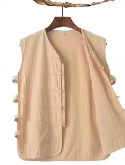 Men's Vest Gilet Daily Vacation Beach Vintage Fashion Spring & Summer Button Pocket 85% Cotton Breathable Comfortable Plain Single Breasted One-button V Neck Regular Fit Black White Burgundy Navy Blue