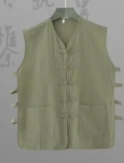 Men's Vest Gilet Daily Vacation Beach Vintage Fashion Spring & Summer Button Pocket 85% Cotton Breathable Comfortable Plain Single Breasted One-button V Neck Regular Fit Black White Burgundy Navy Blue