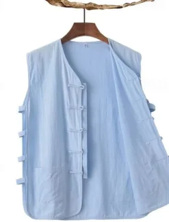 Men's Vest Gilet Daily Vacation Beach Vintage Fashion Spring & Summer Button Pocket 85% Cotton Breathable Comfortable Plain Single Breasted One-button V Neck Regular Fit Black White Burgundy Navy Blue