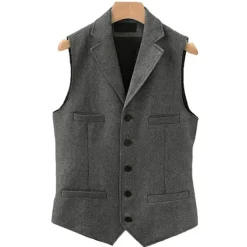 Men's Vest Gilet Daily Wear Vacation Going out Vintage Fashion Spring & Fall Button Polyester Comfortable Plain Single Breasted V Neck Regular Fit Light Blue Deep Green Gray Green Lake blue Vest
