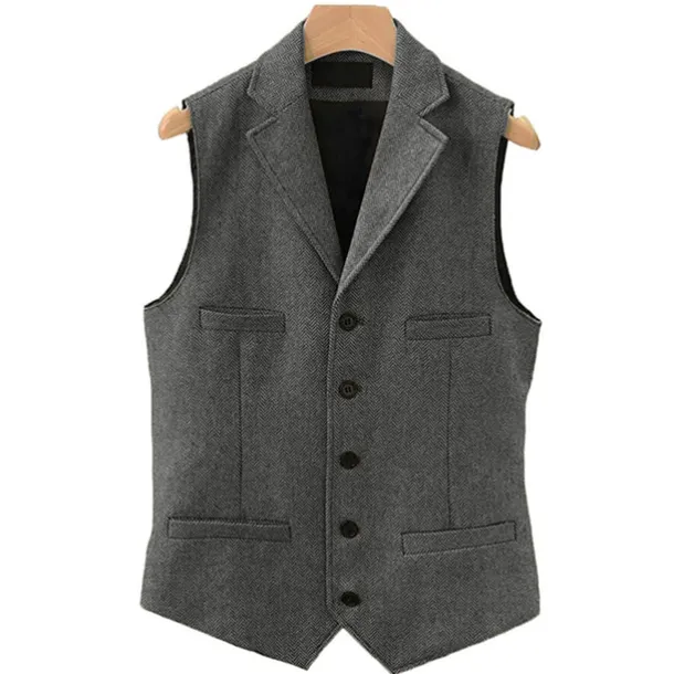 Men's Vest Gilet Daily Wear Vacation Going out Vintage Fashion Spring & Fall Button Polyester Comfortable Plain Single Breasted V Neck Regular Fit Light Blue Deep Green Gray Green Lake blue Vest