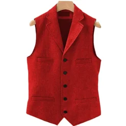 Men's Vest Gilet Daily Wear Vacation Going out Vintage Fashion Spring & Fall Button Polyester Comfortable Plain Single Breasted V Neck Regular Fit Light Blue Deep Green Gray Green Lake blue Vest