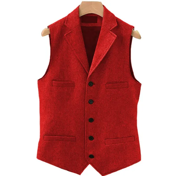 Men's Vest Gilet Daily Wear Vacation Going out Vintage Fashion Spring & Fall Button Polyester Comfortable Plain Single Breasted V Neck Regular Fit Light Blue Deep Green Gray Green Lake blue Vest