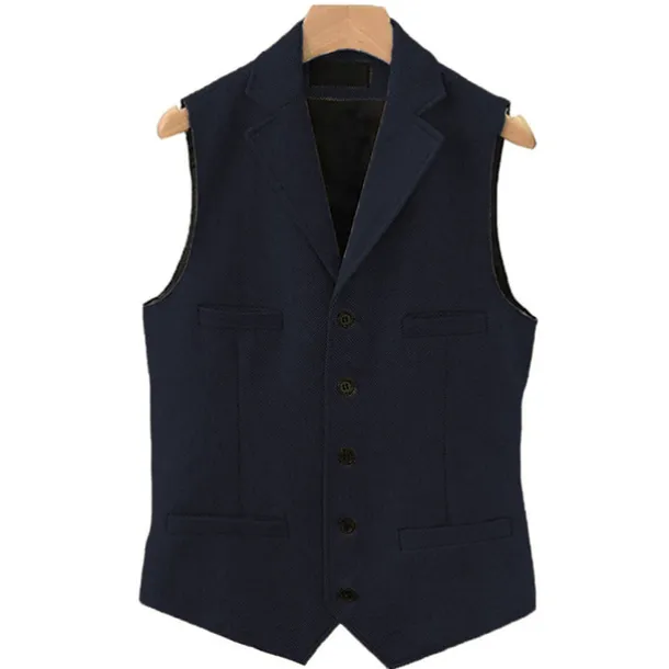 Men's Vest Gilet Daily Wear Vacation Going out Vintage Fashion Spring & Fall Button Polyester Comfortable Plain Single Breasted V Neck Regular Fit Light Blue Deep Green Gray Green Lake blue Vest