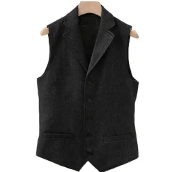 Men's Vest Gilet Daily Wear Vacation Going out Vintage Fashion Spring & Fall Button Polyester Comfortable Plain Single Breasted V Neck Regular Fit Light Blue Deep Green Gray Green Lake blue Vest