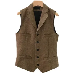 Men's Vest Gilet Daily Wear Vacation Going out Vintage Fashion Spring & Fall Button Polyester Comfortable Plain Single Breasted V Neck Regular Fit Light Blue Deep Green Gray Green Lake blue Vest