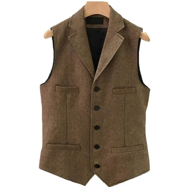 Men's Vest Gilet Daily Wear Vacation Going out Vintage Fashion Spring & Fall Button Polyester Comfortable Plain Single Breasted V Neck Regular Fit Light Blue Deep Green Gray Green Lake blue Vest