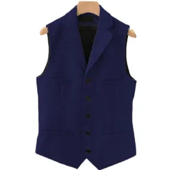 Men's Vest Gilet Daily Wear Vacation Going out Vintage Fashion Spring & Fall Button Polyester Comfortable Plain Single Breasted V Neck Regular Fit Light Blue Deep Green Gray Green Lake blue Vest