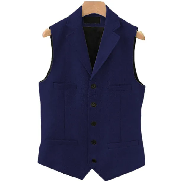 Men's Vest Gilet Daily Wear Vacation Going out Vintage Fashion Spring & Fall Button Polyester Comfortable Plain Single Breasted V Neck Regular Fit Light Blue Deep Green Gray Green Lake blue Vest