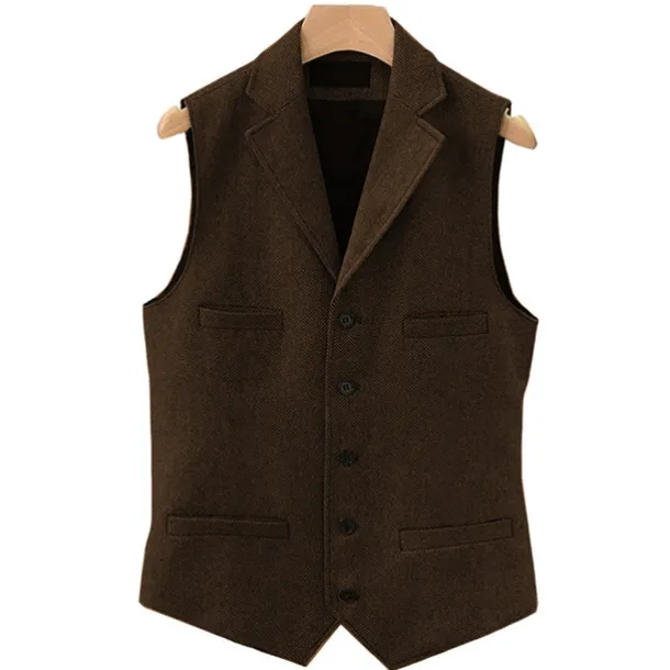 Men's Vest Gilet Daily Wear Vacation Going out Vintage Fashion Spring & Fall Button Polyester Comfortable Plain Single Breasted V Neck Regular Fit Light Blue Deep Green Gray Green Lake blue Vest