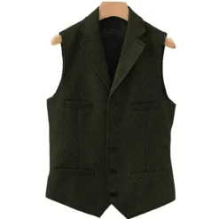 Men's Vest Gilet Daily Wear Vacation Going out Vintage Fashion Spring & Fall Button Polyester Comfortable Plain Single Breasted V Neck Regular Fit Light Blue Deep Green Gray Green Lake blue Vest