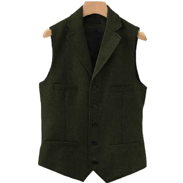 Men's Vest Gilet Daily Wear Vacation Going out Vintage Fashion Spring & Fall Button Polyester Comfortable Plain Single Breasted V Neck Regular Fit Light Blue Deep Green Gray Green Lake blue Vest