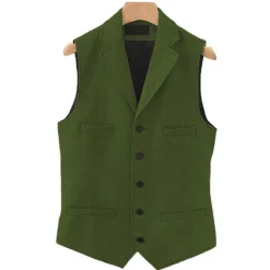 Men's Vest Gilet Daily Wear Vacation Going out Vintage Fashion Spring & Fall Button Polyester Comfortable Plain Single Breasted V Neck Regular Fit Light Blue Deep Green Gray Green Lake blue Vest
