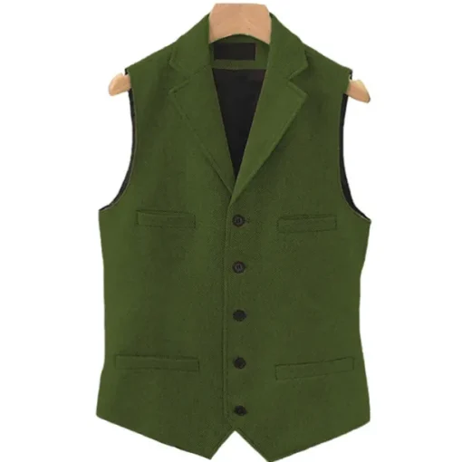 Men's Vest Gilet Daily Wear Vacation Going out Vintage Fashion Spring & Fall Button Polyester Comfortable Plain Single Breasted V Neck Regular Fit Light Blue Deep Green Gray Green Lake blue Vest