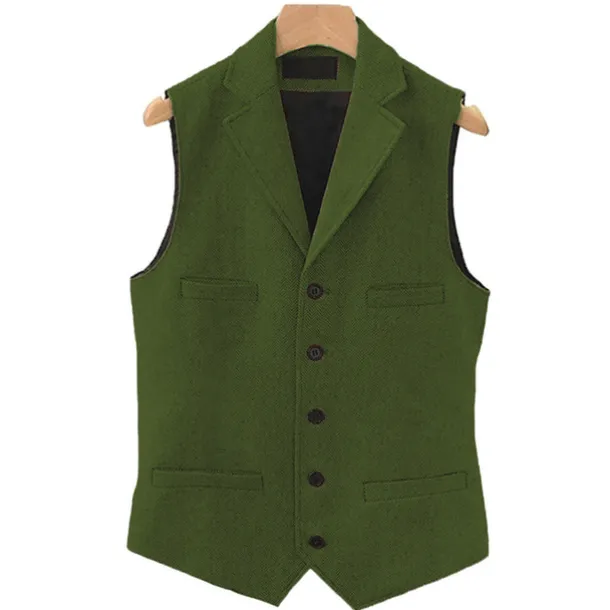 Men's Vest Gilet Daily Wear Vacation Going out Vintage Fashion Spring & Fall Button Polyester Comfortable Plain Single Breasted V Neck Regular Fit Light Blue Deep Green Gray Green Lake blue Vest