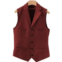Men's Vest Gilet Daily Wear Vacation Going out Vintage Fashion Spring & Fall Button Polyester Comfortable Plain Single Breasted V Neck Regular Fit Light Blue Deep Green Gray Green Lake blue Vest