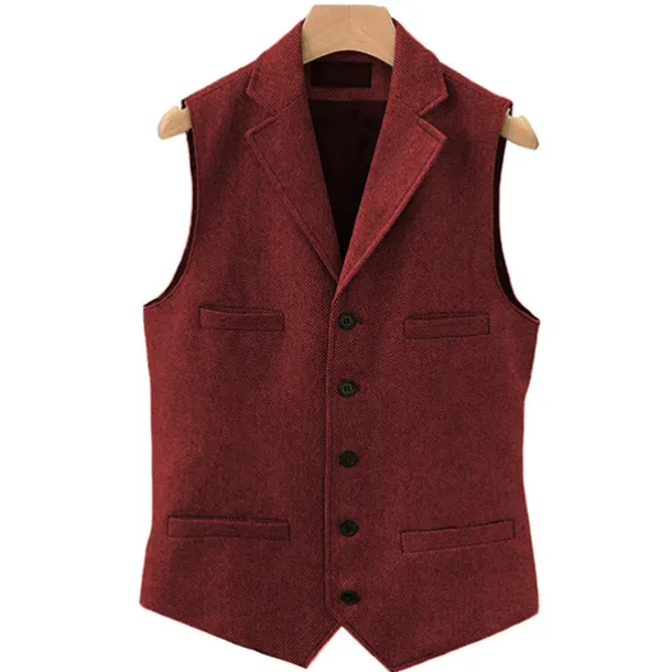 Men's Vest Gilet Daily Wear Vacation Going out Vintage Fashion Spring & Fall Button Polyester Comfortable Plain Single Breasted V Neck Regular Fit Light Blue Deep Green Gray Green Lake blue Vest