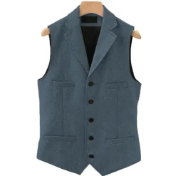 Men's Vest Gilet Daily Wear Vacation Going out Vintage Fashion Spring & Fall Button Polyester Comfortable Plain Single Breasted V Neck Regular Fit Light Blue Deep Green Gray Green Lake blue Vest